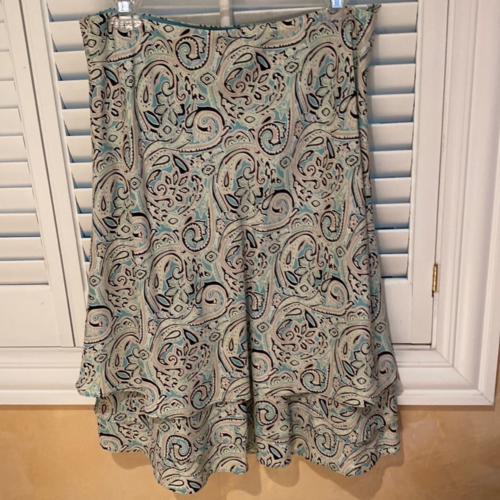 Turquoise, black, pewter and cream paisley skirt